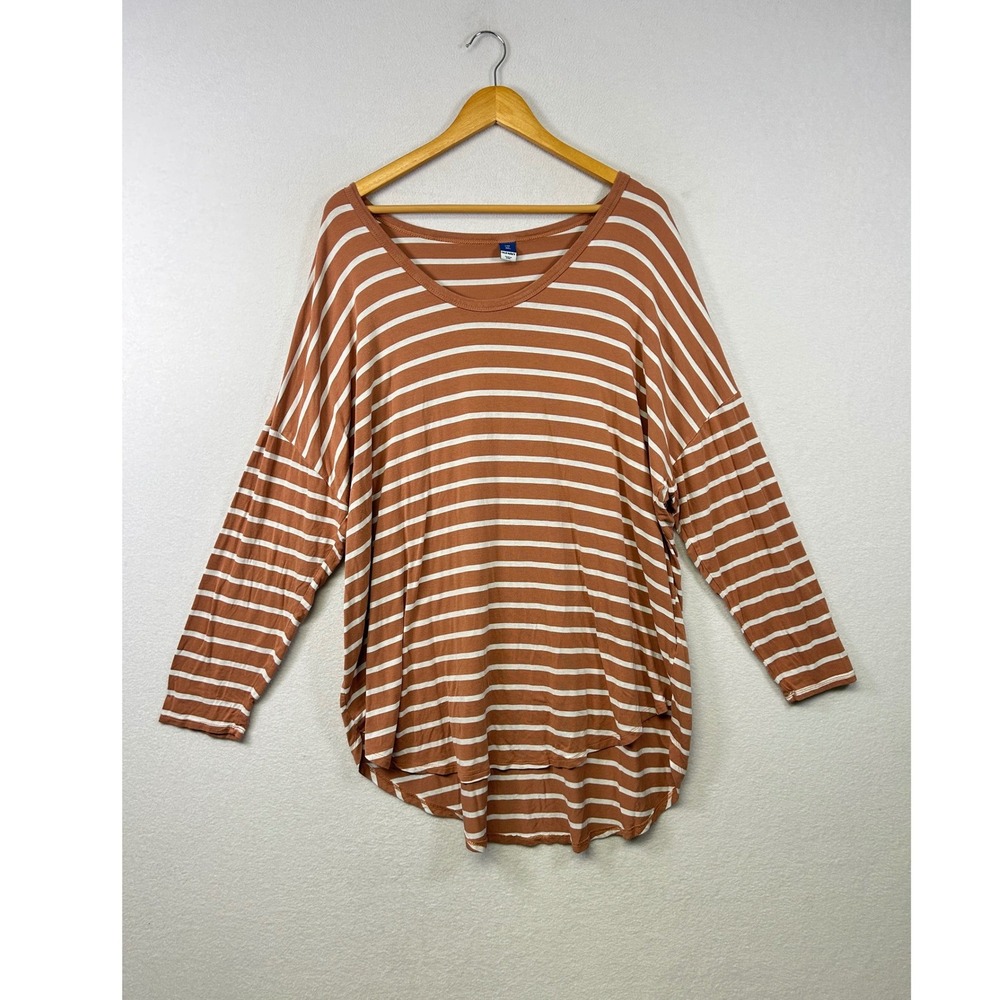 Old Navy Luxe Striped Long Sleeve Tee Womens XXL Tall Terracotta‎ High-Low